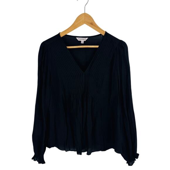 Nanette LePore Pintuck V-Neck Black Blouse Boho Romantic Long Sleeve Size M - Picture 1 of 6